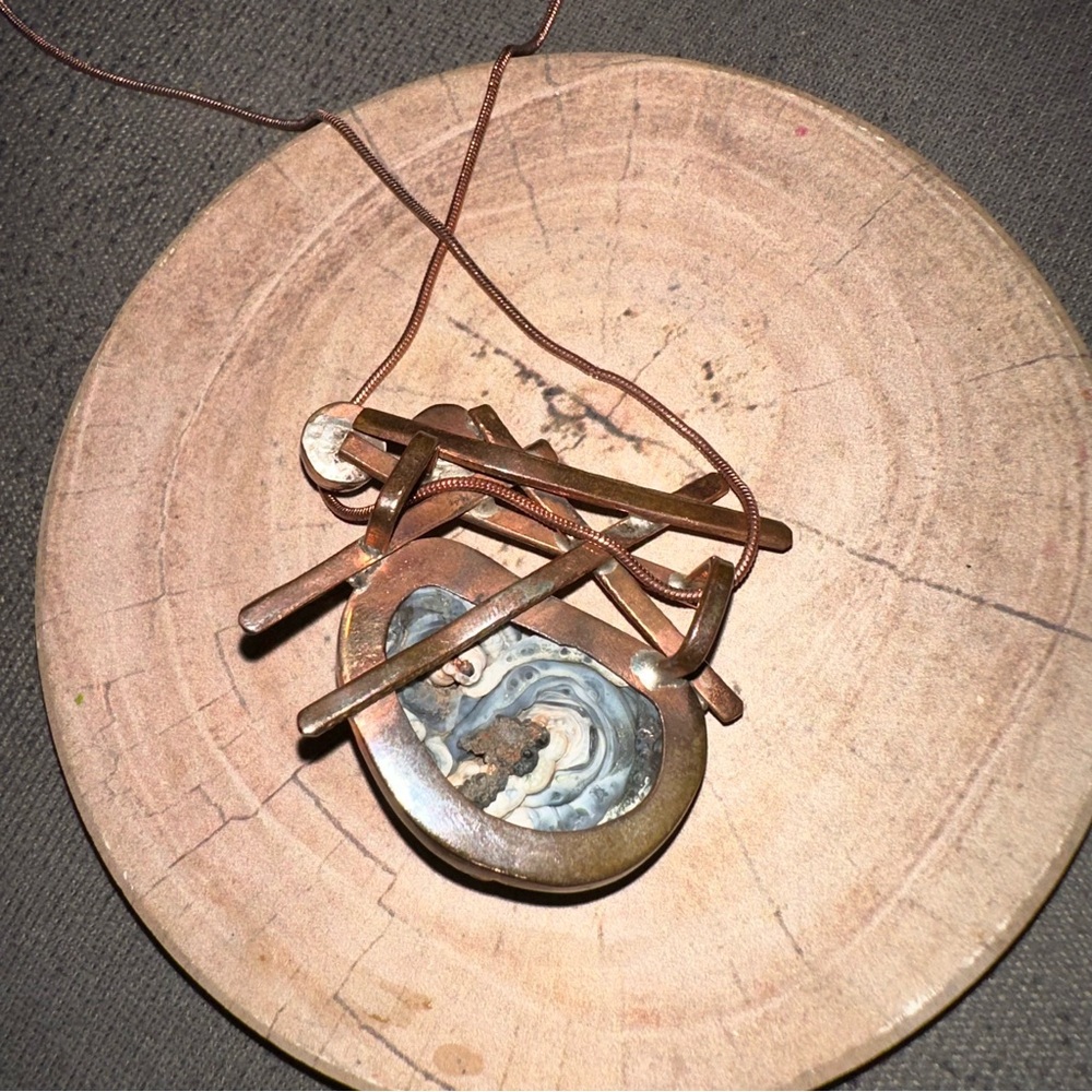 Druzy Agate necklace copper artist made - Picture 5 of 6